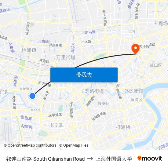 祁连山南路 South Qilianshan Road to 上海外国语大学 map