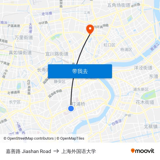 嘉善路 Jiashan Road to 上海外国语大学 map