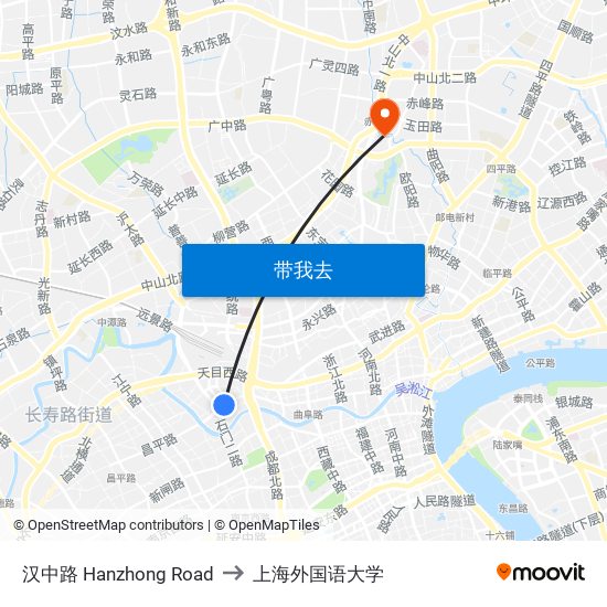 汉中路 Hanzhong Road to 上海外国语大学 map