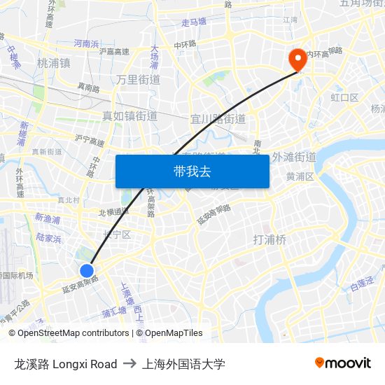 龙溪路 Longxi Road to 上海外国语大学 map