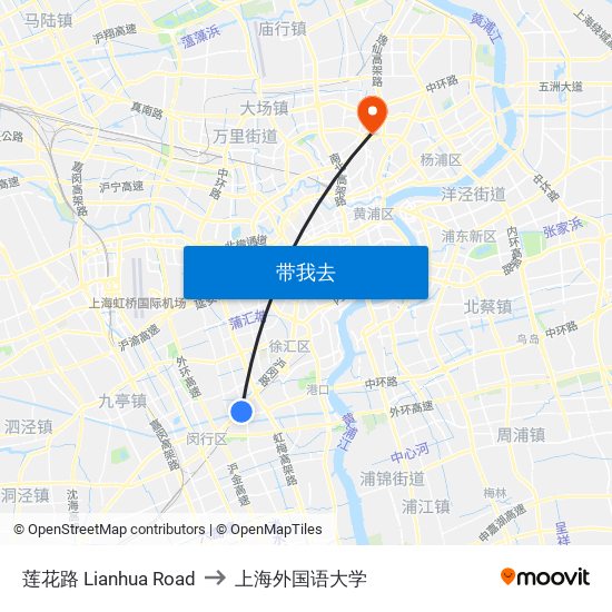 莲花路 Lianhua Road to 上海外国语大学 map