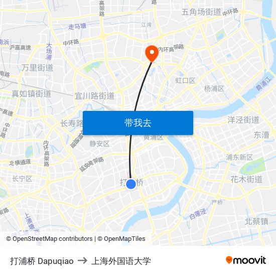 打浦桥 Dapuqiao to 上海外国语大学 map