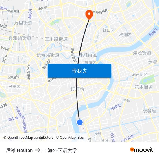 后滩 Houtan to 上海外国语大学 map