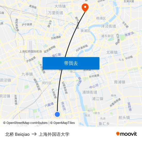 北桥 Beiqiao to 上海外国语大学 map