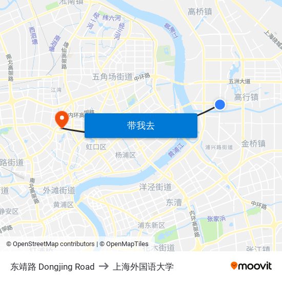 东靖路 Dongjing Road to 上海外国语大学 map