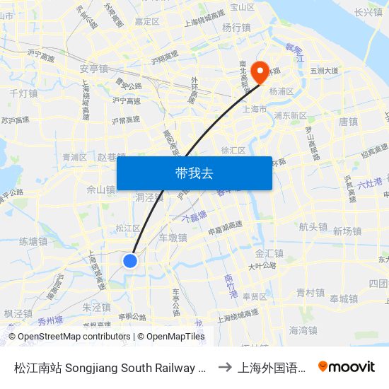 松江南站 Songjiang South Railway Station to 上海外国语大学 map