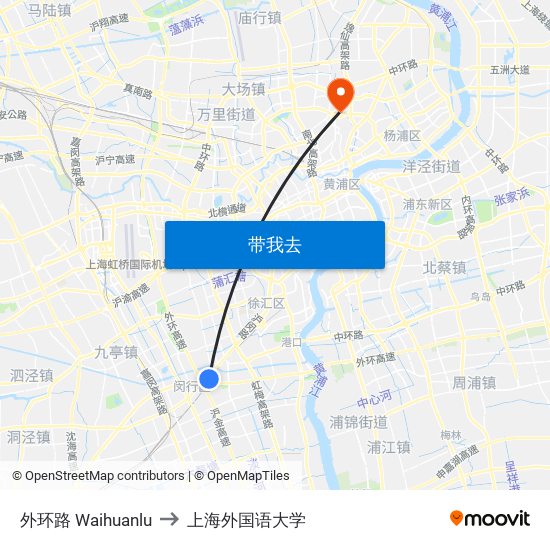 外环路 Waihuanlu to 上海外国语大学 map