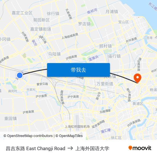 昌吉东路 East Changji Road to 上海外国语大学 map