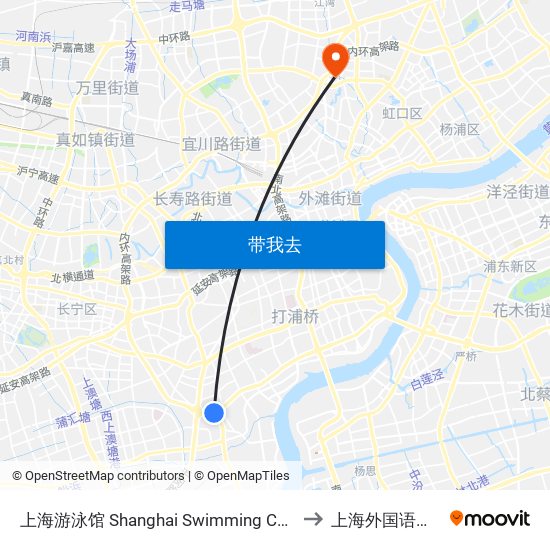 上海游泳馆 Shanghai Swimming Center to 上海外国语大学 map