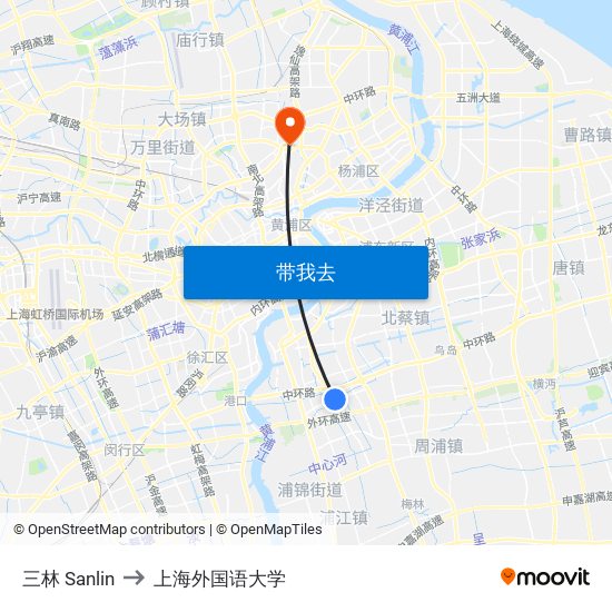 三林 Sanlin to 上海外国语大学 map