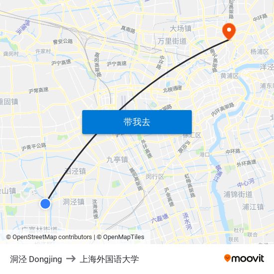 洞泾 Dongjing to 上海外国语大学 map