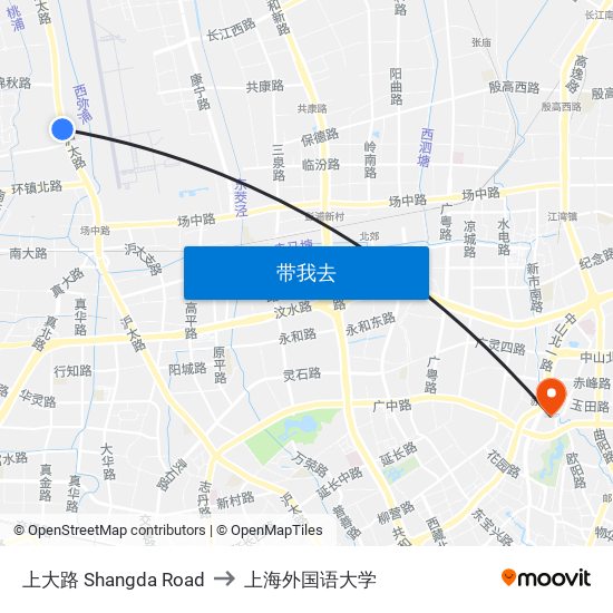 上大路 Shangda Road to 上海外国语大学 map