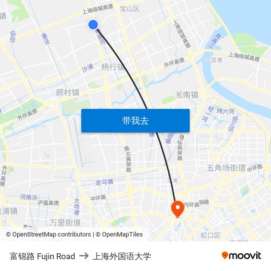 富锦路 Fujin Road to 上海外国语大学 map