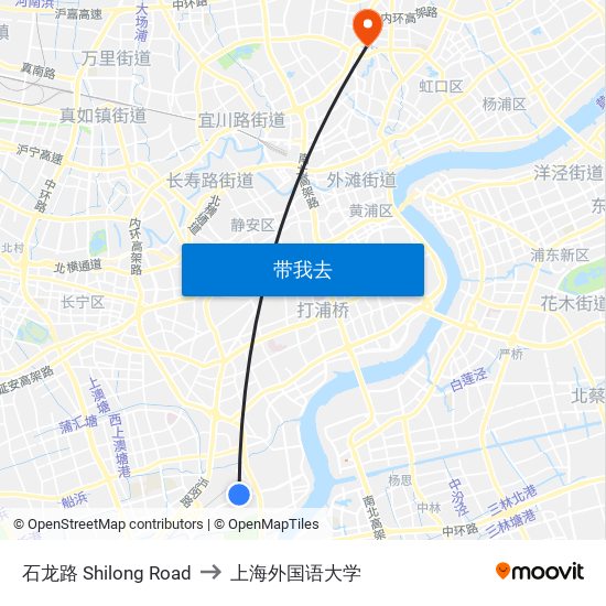石龙路 Shilong Road to 上海外国语大学 map
