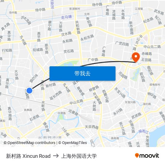 新村路 Xincun Road to 上海外国语大学 map