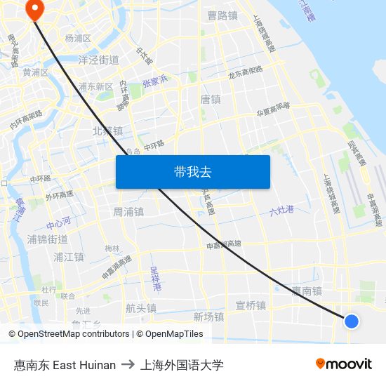 惠南东 East Huinan to 上海外国语大学 map