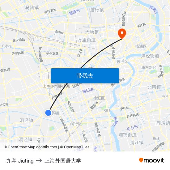九亭 Jiuting to 上海外国语大学 map