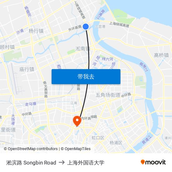淞滨路 Songbin Road to 上海外国语大学 map