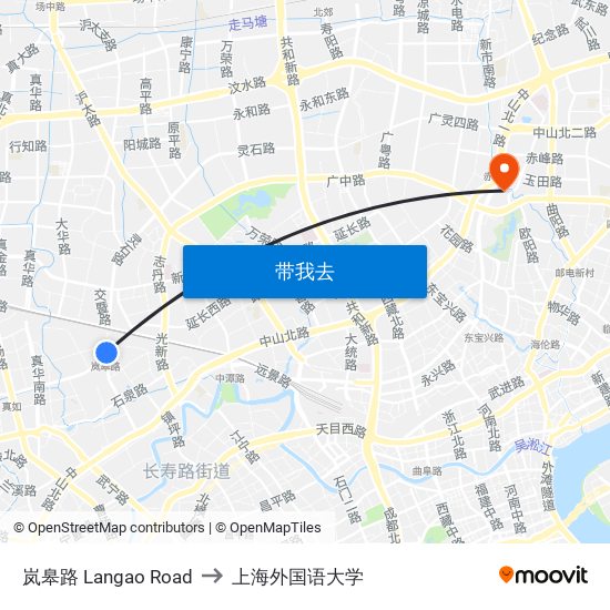 岚皋路 Langao Road to 上海外国语大学 map