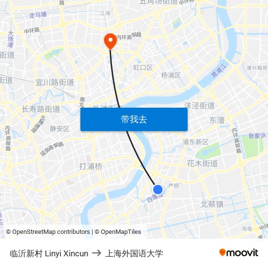 临沂新村 Linyi Xincun to 上海外国语大学 map