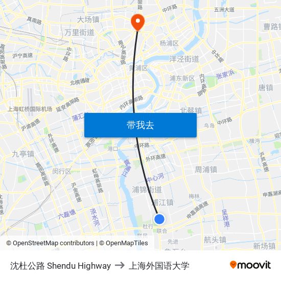 沈杜公路 Shendu Highway to 上海外国语大学 map