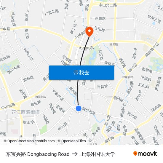 东宝兴路 Dongbaoxing Road to 上海外国语大学 map
