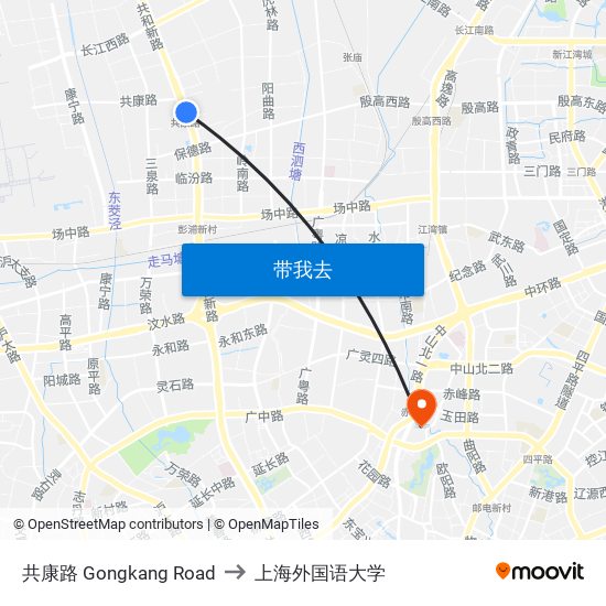 共康路 Gongkang Road to 上海外国语大学 map