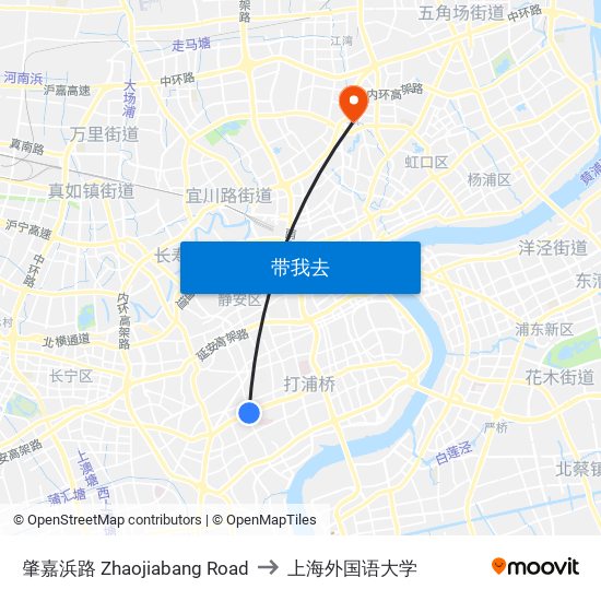 肇嘉浜路 Zhaojiabang Road to 上海外国语大学 map
