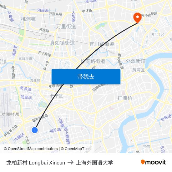 龙柏新村 Longbai Xincun to 上海外国语大学 map