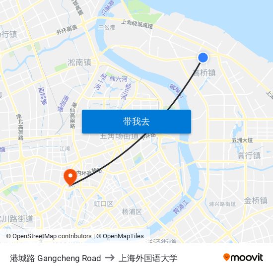 港城路 Gangcheng Road to 上海外国语大学 map