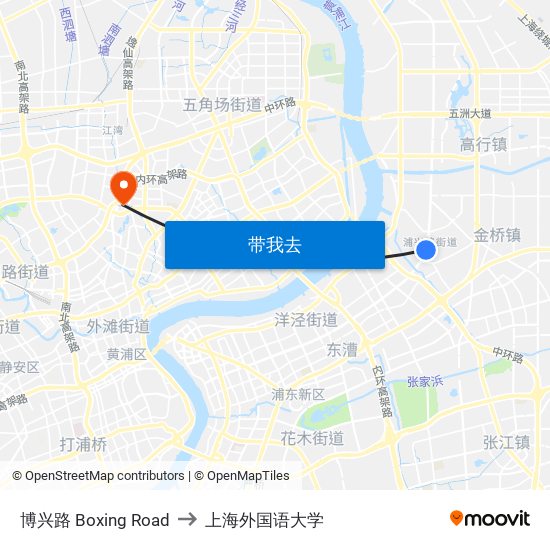 博兴路 Boxing Road to 上海外国语大学 map