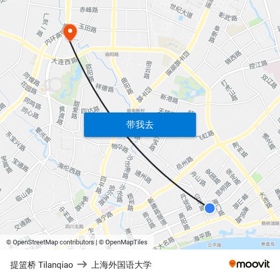 提篮桥 Tilanqiao to 上海外国语大学 map