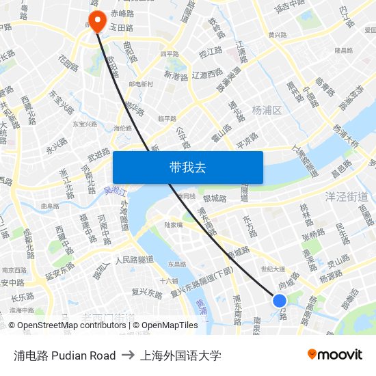 浦电路 Pudian Road to 上海外国语大学 map