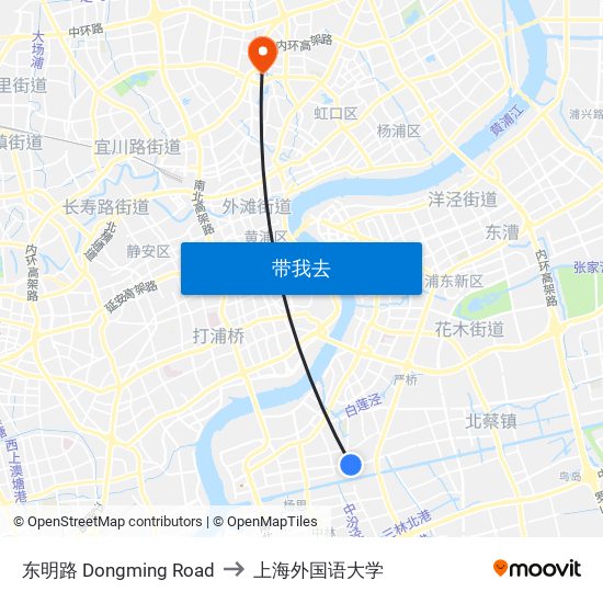 东明路 Dongming Road to 上海外国语大学 map