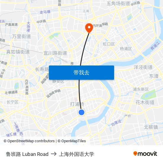 鲁班路 Luban Road to 上海外国语大学 map