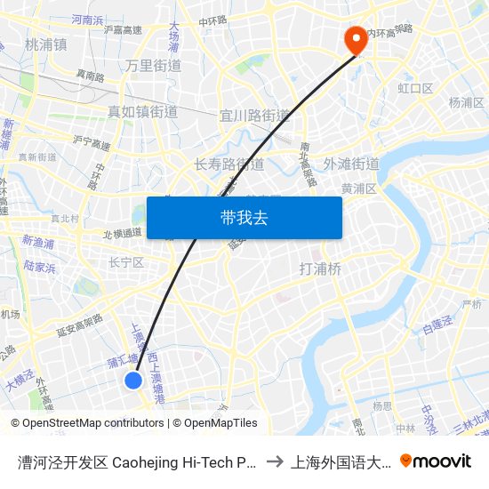 漕河泾开发区 Caohejing Hi-Tech Park to 上海外国语大学 map
