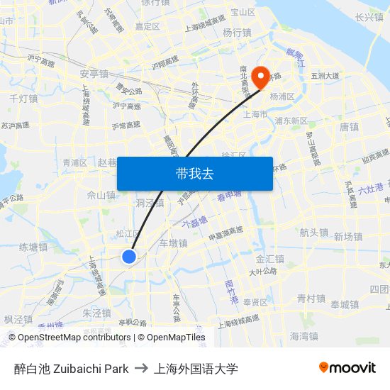 醉白池 Zuibaichi Park to 上海外国语大学 map