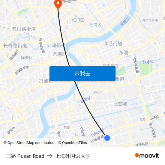 三路 Pusan Road to 上海外国语大学 map