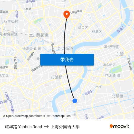 耀华路 Yaohua Road to 上海外国语大学 map