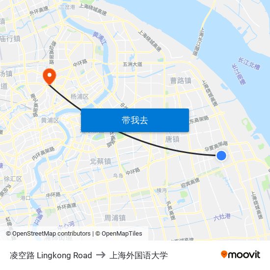 凌空路 Lingkong Road to 上海外国语大学 map