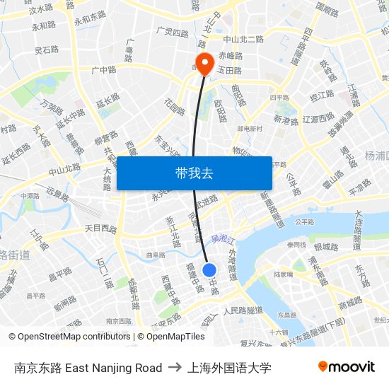 南京东路 East Nanjing Road to 上海外国语大学 map