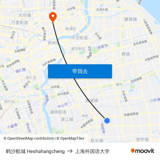 鹤沙航城 Heshahangcheng to 上海外国语大学 map