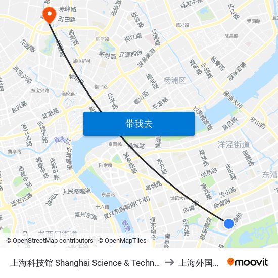 上海科技馆 Shanghai Science & Technology Museum to 上海外国语大学 map