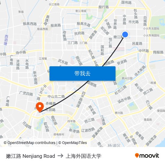 嫩江路 Nenjiang Road to 上海外国语大学 map