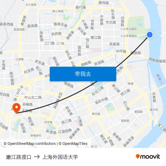 嫩江路渡口 to 上海外国语大学 map