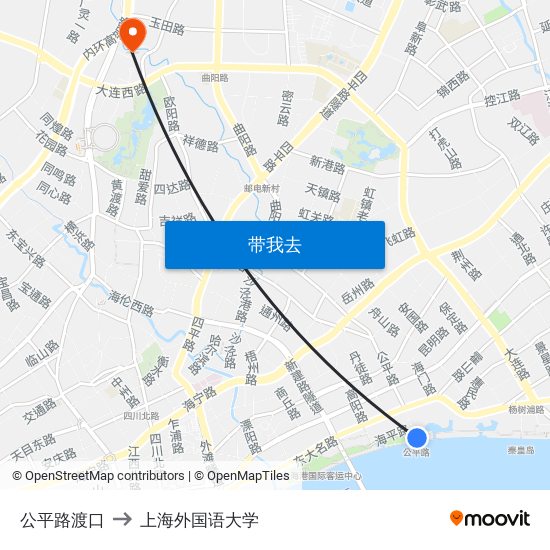 公平路渡口 to 上海外国语大学 map