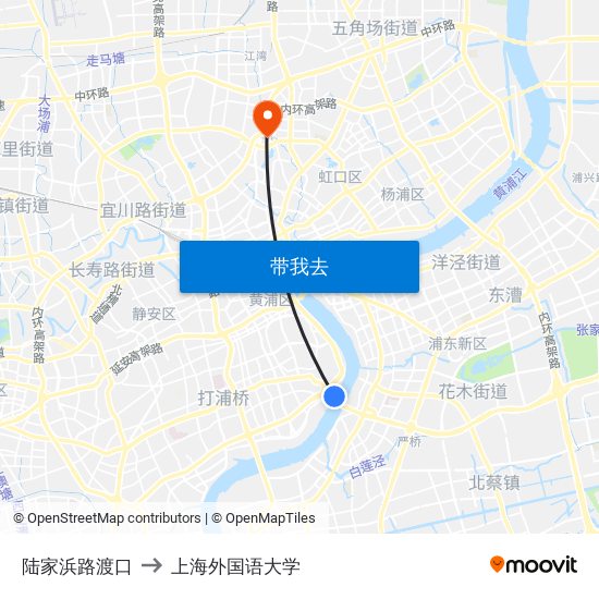 陆家浜路渡口 to 上海外国语大学 map