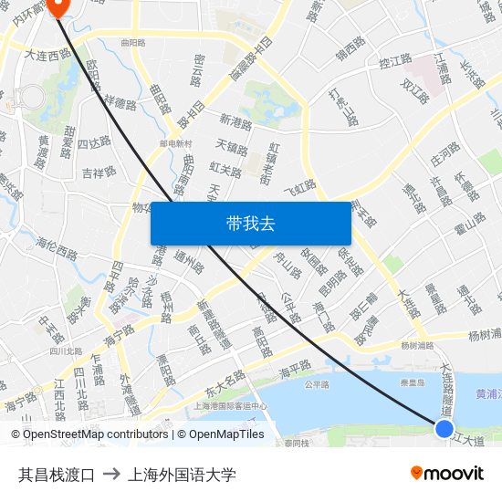 其昌栈渡口 to 上海外国语大学 map