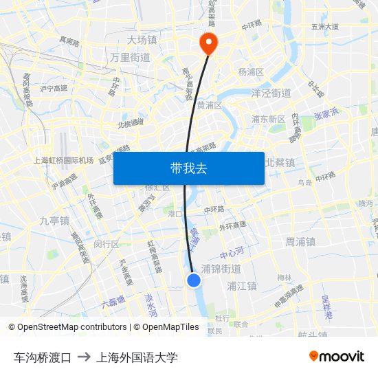 车沟桥渡口 to 上海外国语大学 map