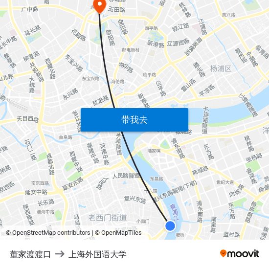 董家渡渡口 to 上海外国语大学 map